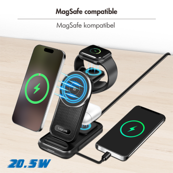STATIE INCARCARE USB-C LOGILINK pt. Apple MagSafe, 4-in-1 wireless, incarca 4 echip. in acelasi timp, 20.5W, prot. supracurent/ supratensiune/ suprasarcina/ , negru, 