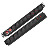 PDU LOGILINK 1U pt. rack 19 inch, 16 prize Schuko, intrare Schuko, max 16 A, dispuse 8 schuko front + 8 schuko back, ON/OFF x 2, prot. Suprasarcina, 2 m, negru, 
