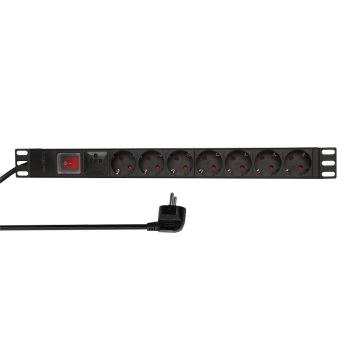 PDU LOGILINK 1U pt. rack 19 inch, 7 prize Schuko, intrare Schuko, max 16 A, protectie supratensiune, on/off, 2 m, PDU7C01 (timbru verde 0.8 lei) 