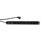 PDU LOGILINK 1U pt. rack 19 inch, 8 prize IEC, intrare Schuko, max 16 A, protectie supratensiune, 2 m, PDU8A01 (timbru verde 0.8 lei) 