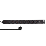 PDU LOGILINK 1U pt. rack 19 inch, 8 prize Schuko, intrare Schuko, max 16 A, on/off, protectie la supratensiune, 2 x USB 2.1A, 2 m, PDU8C02 (timbru verde 0.8 lei) 