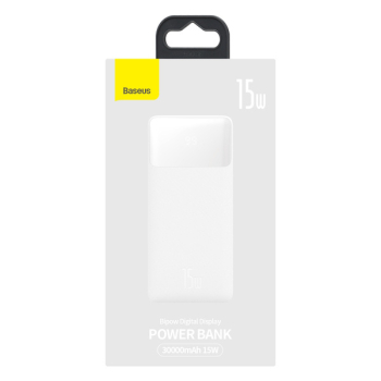 POWER BANK Baseus Bipow Digital Display, 30000mAh, PD 15W, 2 x USB; 1 x USB Type-C, 1 x Micro USB digital display pt. status baterie, total 3A, alb, PPBD050202 (timbru verde 0.18 lei) - 693217261824 POWER BANK Baseus Bipow Digital Display, 30000mAh, PD 15W, 2 x USB; 1 x USB Type-C, 1 x Micro USB digital display pt. status baterie, total 3A, alb, PPBD050202 (timbru verde 0.18 lei) - 693217261824