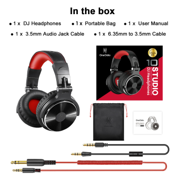 Casca OneOdio cu fir detasabil, tip over ear, utilizare profesionala, DJ, conectare prin Jack 3.5 mm | Jack 6.35 mm, difuzor 50 mm, impedanta 32 Ohm, rosu, Pro10-Red (timbru verde 0.8lei) 