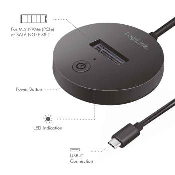 ADAPTOR USB LOGILINK, M.2 NVMe (PCIe) / SATA (NGFF) la USB 3.2 Gen 2, viteza max 10 Gb/s, negru QP0032 (timbru verde 0.18 lei) 