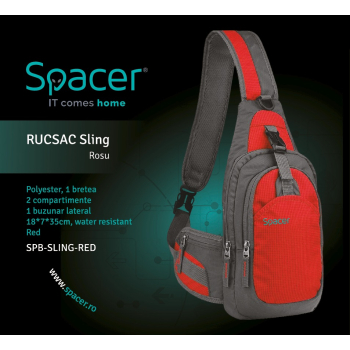 RUCSAC SPACER Sling, nylon,1 bretea, 2 compartimente principale,1 buzunar frontal, 1 buzunar lateral, 35x18x7cm, water resistant, red, SPB-SLING-RED