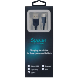 CABLU alimentare si date SPACER, pt. smartphone, USB 2.0 (T) la Type-C(T), PVC,2.1,Retail pack, 1.8m, black, SPDC-TYPEC-PVC-BK-1.8 (timbru verde 0.08 lei) 