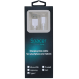 CABLU alimentare si date SPACER, pt. smartphone, USB 2.0 (T) la Type-C (T), PVC,2.1A,Retail pack, 1m, alb, SPDC-TYPEC-PVC-W-1.0 (include TV 0.08 lei) 