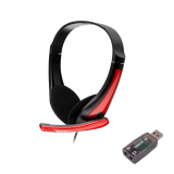 CASTI Spacer, cu fir, standard, utilizare multimedia, microfon pe brat, conectare prin adaptor USB 2.0 sau Jack 3.5 mm x 2, negru / rosu, SPK-507-USB, (timbru verde 0.8 lei) 