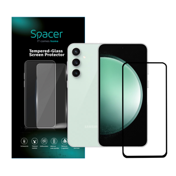 FOLIE STICLA Spacer pentru Samsung Galaxy S23 FE, grosime 0.3mm, acoperire totala ecran, strat special anti-ulei si anti-amprenta, Tempered Glass, sticla 9D, duritate 9H SPPG-SM-GX-S23FE-TG FOLIE STICLA Spacer pentru Samsung Galaxy S23 FE, grosime 0.3mm, acoperire totala ecran, strat special anti-ulei si anti-amprenta, Tempered Glass, sticla 9D, duritate 9H SPPG-SM-GX-S23FE-TG