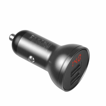 INCARCATOR auto Baseus Digital Display, Quick Charge 24W, 2 x USB 5V/4.8A, contine cablu 3 in 1: USB la USB Type-C, microUSB si Lightning de 1.2m, gri TZCCBX-0G (timbru verde 0.8 lei) - 695315621540 