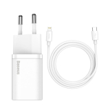 INCARCATOR retea Baseus Super Si, Quick Charge 20W, 1 x USB Type-C 5V/3A max, include cablu USB Type-C la Lightning Iphone 1m, alb TZCCSUP-B02 (timbru verde 0.18 lei) - 6953156230064 