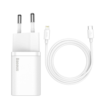 INCARCATOR retea Baseus Super Si, Quick Charge 20W, 1 x USB Type-C 5V/3A max, include cablu USB Type-C la Lightning Iphone 1m, alb TZCCSUP-B02 (timbru verde 0.18 lei) - 6953156230064 