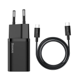 INCARCATOR retea Baseus Super Si, Quick Charge 25W, 1 x USB Type-C 5V/3A max, include cablu USB Type-C la USB Type-C 1m, negru TZCCSUP-L01 (timbru verde 0.18 lei) - 6953156206021 