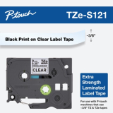 Brother TZE-S121 LAMINATED TAPE 9MM 8M/BLACK ON CLEAR EXTRA-STRONG TZES121
