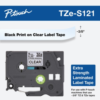 Brother TZE-S121 LAMINATED TAPE 9MM 8M/BLACK ON CLEAR EXTRA-STRONG TZES121