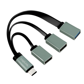 CABLU adaptor OTG LOGILINK, pt. smartphone, USB 3.0 Type-C (T) la USB 3.0 (M) + USB 2.0 (M) x 2, 10cm, asigura conectarea telef. la o tastatura, mouse, HUB, stick, etc., negru, UA0315 (timbru verde 