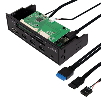 HUB intern LOGILINK, porturi USB: USB 3.0 x 3, USB Type C, conectare prin USB 2.0, S-ATA, alte porturi: SD, MicroSD, M2, MS, XD, CF, eSATA, negru, for 5.25 bay, black,UA0341 (timbru verde 0.8 lei) 