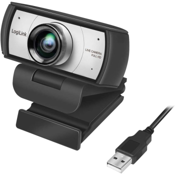 CAMERA WEB LOGILINK senzor. 1080p Full-HD cu rezolutie video 1920x1080; unghi vizualizare 120grade, pivotare 90grade, rotatie 180grade, microfon dual, cablu 1.6m, UA0377 (timbru verde 0.18 lei) 