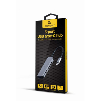 HUB extern GEMBIRD, porturi USB: USB 3.1 x 1, USB 2.0 x 2, conectare prin USB Type-C, suport SD / MicroSD, argintiu, UHB-CM-CRU3P1U2P2-01 (timbru verde 0.8 lei) 