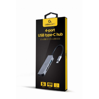 HUB extern GEMBIRD, porturi USB: USB 3.1 x 1, USB 2.0 x 3, conectare prin USB Type-C, argintiu, UHB-CM-U3P1U2P3-01 (timbru verde 0.8 lei) 