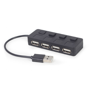 HUB extern GEMBIRD, porturi USB: USB 2.0 x 4, conectare prin USB, cu on/off, cablu 0.15 m, negru, UHB-CM-U3P4-01 (timbru verde 0.8 lei) - 8716309124669 UHB-U2P4-05