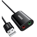 PLACA de SUNET Ugreen, US205 extern, interfata USB 2.0, conectori 2 x jack 3.5 mm, negru 30724 6957303837243