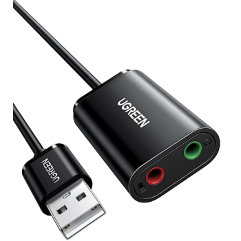 PLACA de SUNET Ugreen, US205 extern, interfata USB 2.0, conectori 2 x jack 3.5 mm, negru 30724 6957303837243
