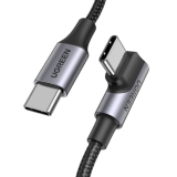 CABLU alimentare si date Ugreen, US334, Fast Charging Data Cable pt. smartphone, USB Type-C la USB Type-C 100W/5A Angled 90, braided, 1m, negru 70643 (timbru verde 0.08 lei) - 6957303876433  