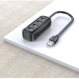 HUB USB Vention, porturi: 4 x USB 2.0, conectare prin USB 2.0 (T), rata transfer 480 Mbps, ABS, cablu 0.15m, negru, VAS-J43-B015 (timbru verde 0.18 lei) - 6922794720121