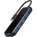 HUB extern Baseus AcmeJoy, porturi USB: USB 3.0 x 3 + USB Type-C PD x 1, conectare prin USB Type-C, lungime cablu 10 cm, gri, WKJZ010013 (timbru verde 0.8 lei) - 6932172613891 