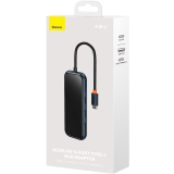 HUB extern Baseus AcmeJoy, porturi USB: USB 3.0 x 3 + USB Type-C PD x 1, conectare prin USB Type-C, lungime cablu 10 cm, gri, WKJZ010013 (timbru verde 0.8 lei) - 6932172613891 