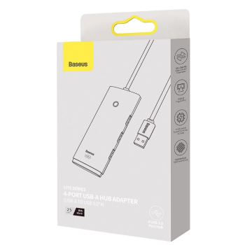HUB extern Baseus Lite, porturi USB: USB 3.0 x 4, conectare prin USB 3.0, lungime 0.25m, alb, WKQX030002 (timbru verde 0.8 lei) - 6932172606190 