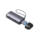 CARD READER extern Baseus Lite, interfata USB 3.0, citeste/scrie: SD, microSD viteza pana la 480Mbps, suporta carduri maxim 512 GB, metalic, gri WKQX060013 (timbru verde 0.03 lei) - 6932172608194 