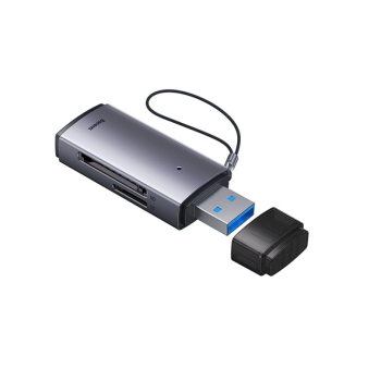 CARD READER extern Baseus Lite, interfata USB 3.0, citeste/scrie: SD, microSD viteza pana la 480Mbps, suporta carduri maxim 512 GB, metalic, gri WKQX060013 (timbru verde 0.03 lei) - 6932172608194 