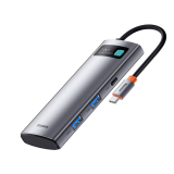 DOCKING Station Baseus Metal Gleam, conectare PC USB Type-C, USB 3.0 x 2, USB Type-C x 1, Card reader SD x 1, MicroSD x 1, USB Type C x 1 PD 100W 5V/9V/14.5V/20V 5A (Max.), HDMI x 1/4K/30Hz, gri WKWG 