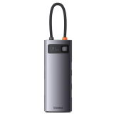 DOCKING Station Baseus Metal Gleam, conectare PC USB Type-C, USB 3.0 x 3, USB Type C x 1 PD 20V/5A, card reader SD/microSD, gri WKWG030213 (timbru verde 0.18 lei) - 6932172608231 