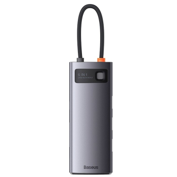 DOCKING Station Baseus Metal Gleam, conectare PC USB Type-C, USB 3.0 x 3, USB Type C x 1 PD 20V/5A, card reader SD/microSD, gri WKWG030213 (timbru verde 0.18 lei) - 6932172608231 