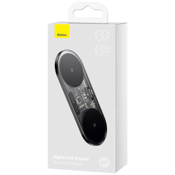 INCARCATOR wireless Baseus Digital LED Display Gen 2, 20W Qi, display digital, cablu Type-C la USB 1m inclus, negru WXSX010101 (timbru verde 0.18 lei) - 6932172612672 