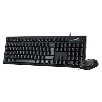 KIT wired GENIUS USB, tastatura 104 taste (concave) + mouse optic 1200dpi, 3 butoane, AI key, black, 