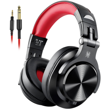 Casca OneOdio cu fir detasabil, tip over ear, utilizare profesionala, DJ, conectare prin Jack 3.5 mm | Jack 6.35 mm, difuzor 40 mm, impedanta 32 Ohm, negru | rosu, A71-Red (timbru verde 0.8lei) 