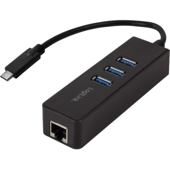 HUB extern LOGILINK, porturi USB: USB 3.0 x 3, conectare prin USB 3.2 Type C, cablu 0.1 m, retea 10/100/1000 Mbps (Gigabit), negru, UA0283 (timbru verde 0.8 lei) 