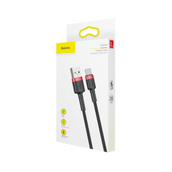 CABLU alimentare si date Baseus Cafule, Fast Charging Data Cable pt. smartphone, USB la USB Type-C, 100W, braided, 2m, rosu + negru CATKLF-C91 (timbru verde 0.08 lei) - 6953156278240 