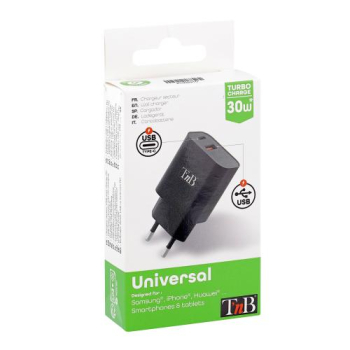 TNB USB TYPE-C PD + USB-A 30W WALL CHARGER - black 