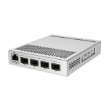 Mikrotik Cloud Router Switch, CRS305-1G-4S+IN; 4XSFP+, 1XGE, dual DC Jacks, for high speed ring topology; Five-port desktop switch with one Gigabit Etherent port and four SFP+ 10Gbps ports; 1* CPU core count; CPU nominal frequency: 800 MHz; Size of RAM: 5
