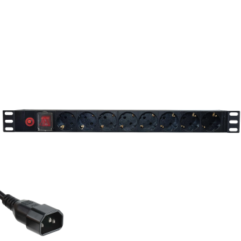 Priza de rack 19 inch, PDU 1U, 8 posturi Schuko cu alimentare C14, Eco Xcab ECOXCAB-819-C14
