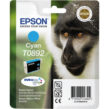 Cartus Cerneala Epson T0892 Cyan for S20, BX300F, S21, SX100, SX105, SX110, SX115, SX200, SX205, SX210, SX215, SX218, SX400, SX405, SX410, SX415 C13T08924011