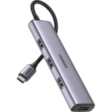 HUB extern Ugreen, CM473 porturi USB: USB 3.0 x 4, 1 x USB Type-C PD 100W, conectare prin USB 3.0, aluminiu, lungime 15 cm, gri, 20805 (timbru verde 0.8 lei) - 6957303828050 