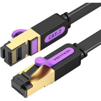 Patch Cord STP Vention, Cat. 7, 2m, flat cable, conductor cupru, viteza max transfer 10 Gbps, invelis PVC, negru, ICABH (timbru verde 0.18 lei) - 6922794729834 