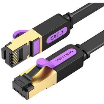 Patch Cord STP Vention, Cat. 7, 3m, flat cable, conductor cupru, viteza max transfer 10 Gbps, invelis PVC, negru, ICABI (timbru verde 0.18 lei) - 6922794729841 