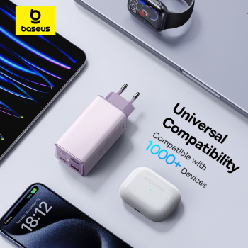 INCARCATOR RETEA Baseus GaN6 Pro, Quick Charge 100W, 2 x USB Type-C Output 5V/3A, 2 x USB (include cablu USB Type-C la USB Type-C de 100W), mov P10162705532-00 (timbru verde 0.18 lei) - 693217264447 